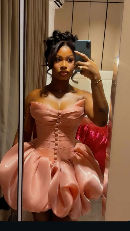 Dream Ball Gown Strapless Pink For Barbie Black Girls Party Dress Short Mini 18th Birthday Dresses Hoco Outfits RB3534