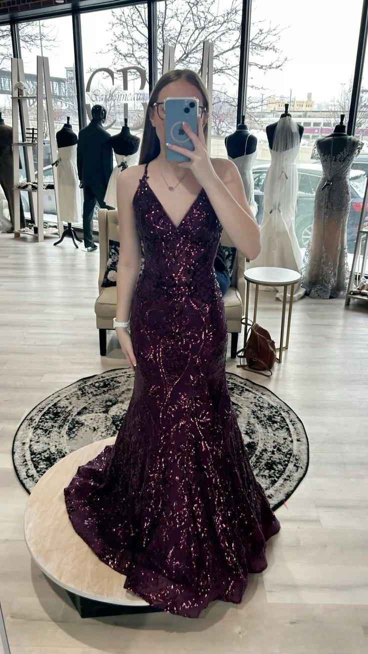 Shinning Mermaid Halter Grape Sequins For Women Party Dresses Long Formal Prom Dress 22th Birthday Gown AB1359