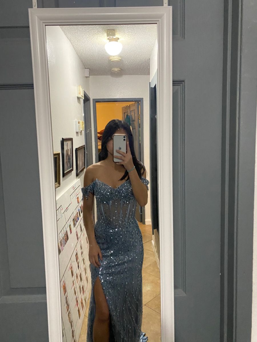 Sparkly Mermaid Off The Shoulder Marine Ball Dresses Floor Length Formal Gowns Silver Gray With Slit Prom Dresses Evening Dress AB743