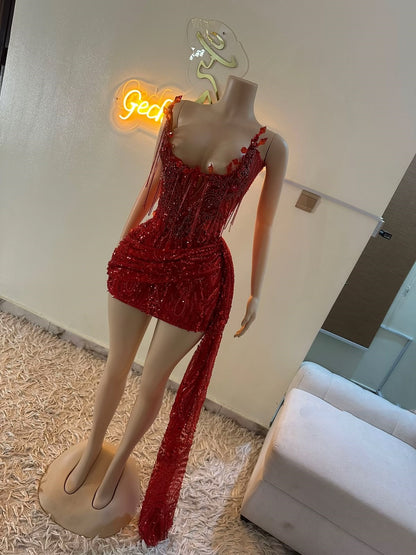 Cute Sheath Tight Bodycon Strapless Red Sequin With Tassles Short Inspo Hoco Dress Ideas Homecoming Dresses RB4078