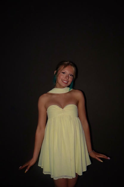 Sexy Homecoming Outfit Ideas A Line Sweetheart Yellow Chiffon With Scarf High School Ideas Inspo Senior Party Graduation Dresses RB7314