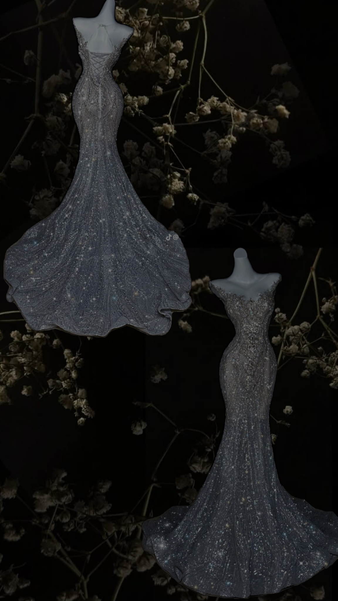 Dreamy Mermaid Scoop Neck Silver Sequin Long Wedding Dress Fairy Formal Sparkly Wedding Dresses B75