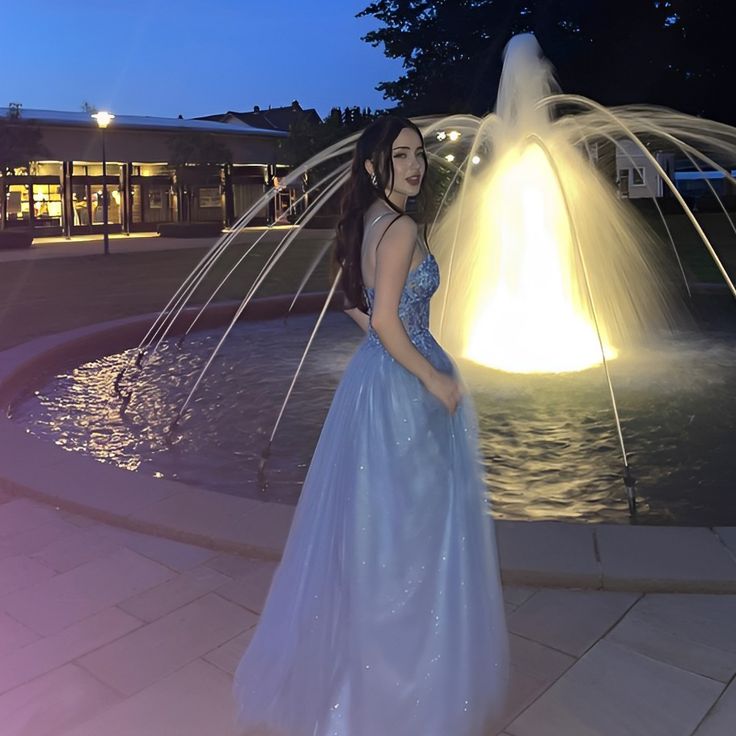 Modern A Line Spaghetti Straps Blue Tulle Prom Dress Fashion Aesthetic For Teens Formal Dresses Party Outfits Prom Gown AB1142