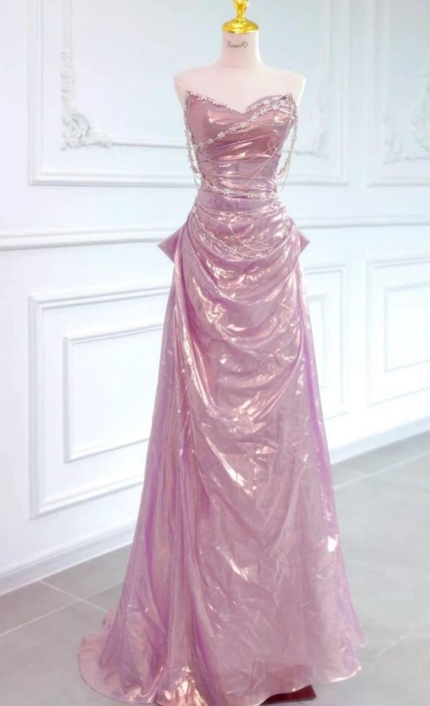 Prom Dress Sexy Mermaid Pink Satin With Ruffled Long Graduation Dance Night Party Dresses RC1037