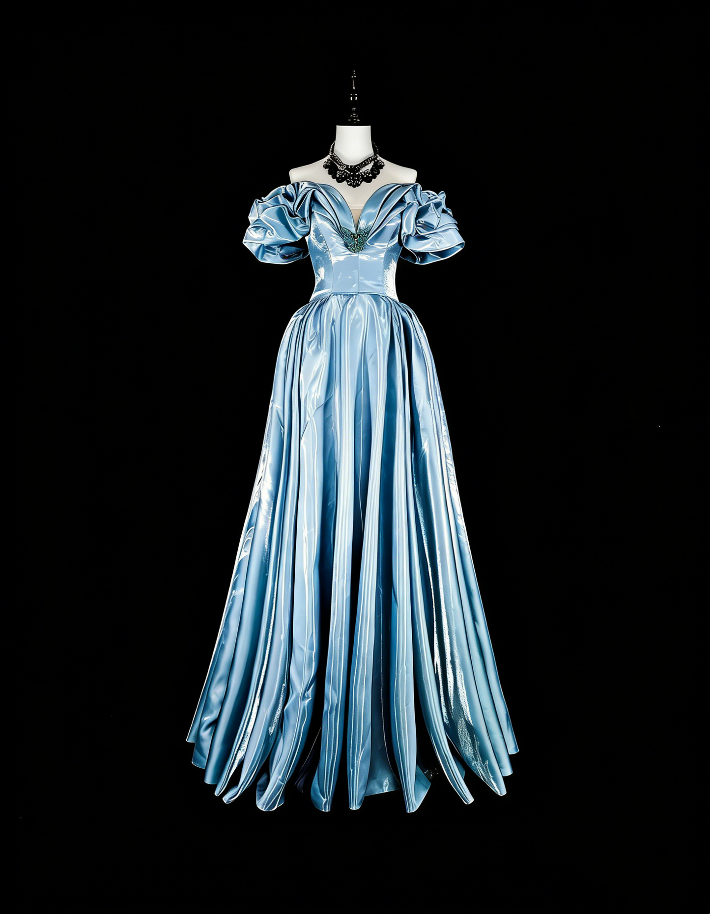 Dreamy Prom Dresses Aesthetic 80s Retro Off The Shoulder Light Blue Long Formal Outfits N2363