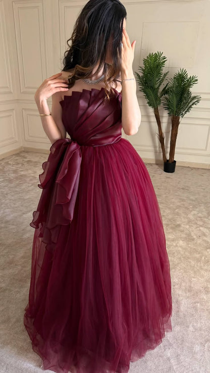 Sweet 16 Dress Ballgown Strapless Burgundy Tulle Sleeveless With Ruched Sweet Sixteen Dress RB9456