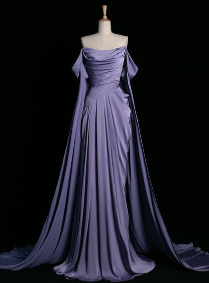 Graceful Mermaid Purple Off the Shoulder Pleats Prom Dress Evening Dresses Party Gowns AB438