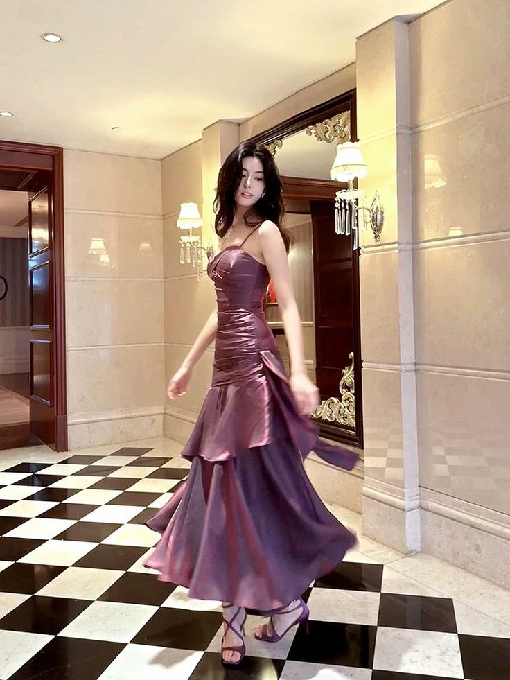 Elegant And Chic Asymmetrical Ruffle Cami Dresses Fashion Women Plain Party Prom Evening Modest Birthday Wedding Guest Dress AB956