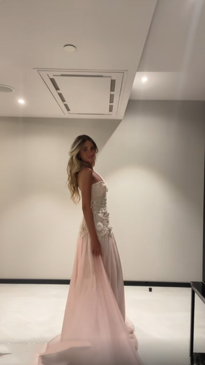 Luxurious Mermaid One Shoulder Pink Chiffon Sleeveless Beadings Floor Length Prom Dress Graduation Gown N889