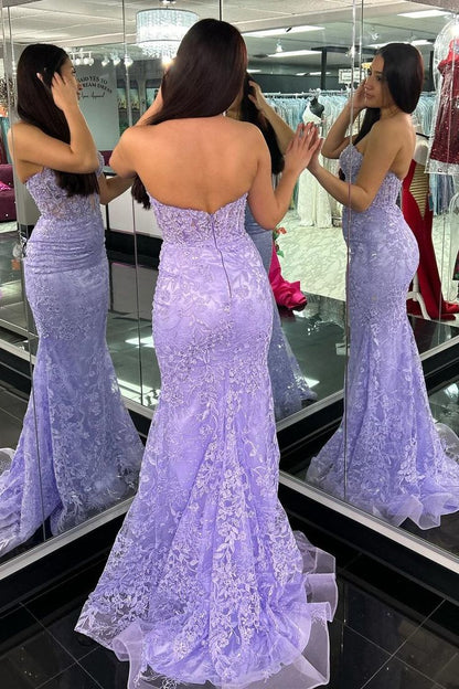 Lace Appliques Sweetheart Keyhole Trumpet Long Prom Dress Formal Gowns Inspo Evening Outfit N248