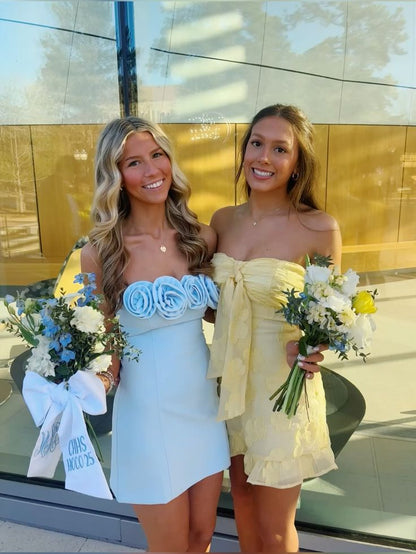 Aesthetic Hoco Photo Ideas A line Strapless Blue Short Homecoming Dresses Party Cocktail Hoco Outfits RB8903