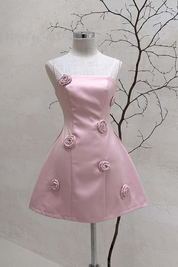 Chic A Line Spaghetti Strap Pink Homecoming Dress Inspo Short Graduation Dresses RB6894