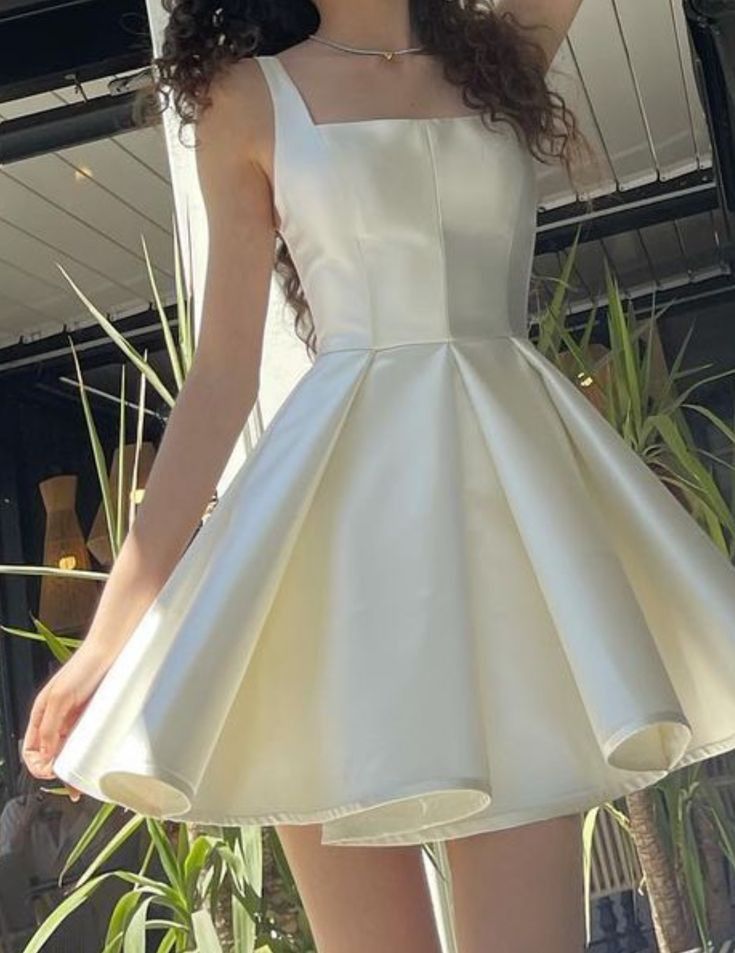 Flirty Short Homecoming Dresses Ball Gown Square Neck Ivory Satin Freshman High Shool Graduation Mini Hoco Outfit RB4604