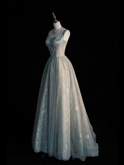 Beautiful A line Sage Green Long Tulle Prom Dress AB1836