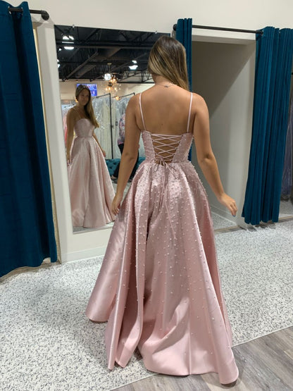 Prom Dress Ball Gown Vestidos Pink Straps Satin Floor Length Formal Gown for Women Graduation Party RB9445