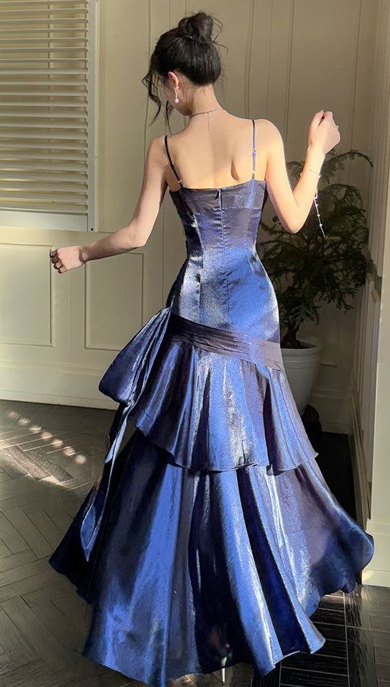 Shiny Royal Blue Spaghetti Straps Dance Party Dress Girls Graduation Prom Dresses N829