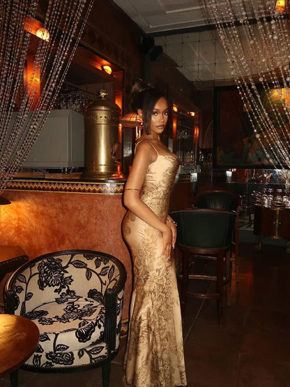 Elegant New Arrival Sexy Mermaid Long Gold Evening Dress Prom Graduation Formal Dress N1096