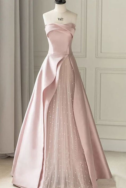 Charming A line Strapless Black Satin Pink Tulle Prom Dresses Vestidos De Dia AB536
