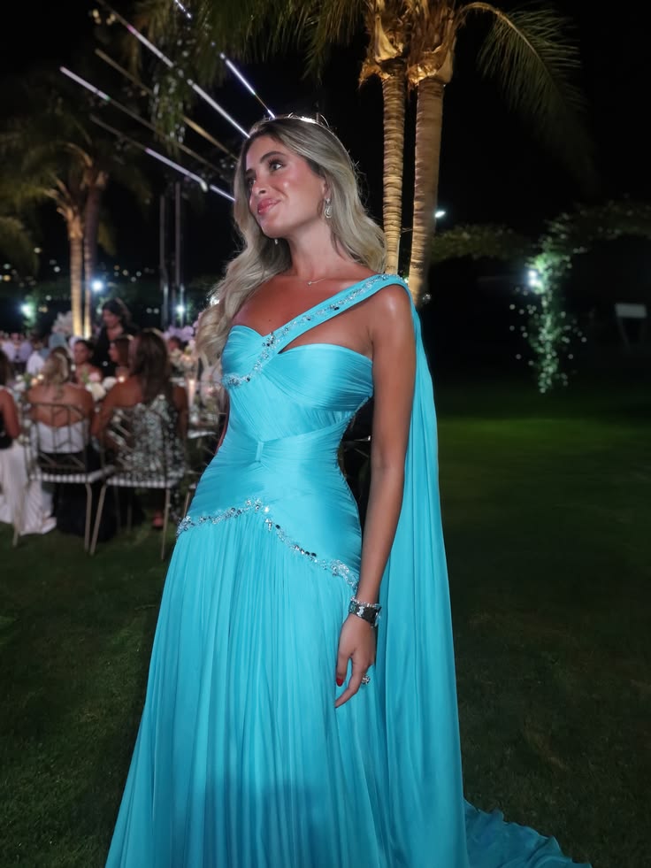 Dreamy Mermaid One Shoulder Blue Chiffon Perfection-Formal Goals With Beading Long Prom Dress Evening Party Formal Outfits RB6697