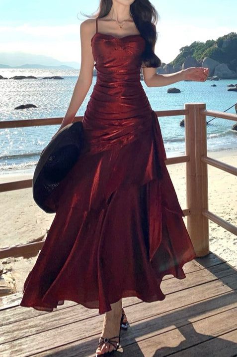 Elegant And Chic Asymmetrical Ruffle Cami Dresses Fashion Women Plain Party Prom Evening Modest Birthday Wedding Guest Dress AB956