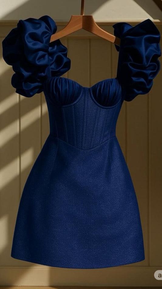 Pretty Ball Gown Sweetheart Royal Blue Satin Mini Homecoming Dresses High Shool Grad Hoco Outfits RB4613
