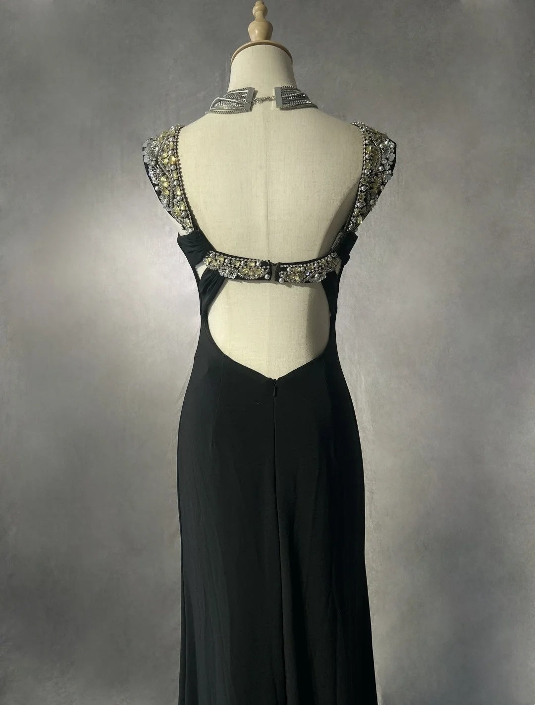 Vintage Prom Dresses A Line Sweetheart Black Chiffon With Split 70s Beads Formal Gown N2567