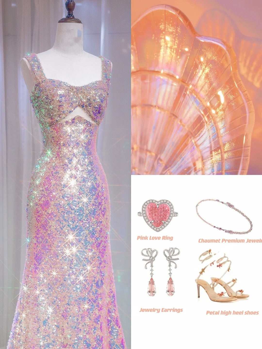 Sparkly Mermaid Sweetheart With Straps Pink Sequined Formal Evening Dress Gowns Long Prom Dresses N724