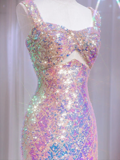 Sparkly Mermaid Sweetheart With Straps Pink Sequined Formal Evening Dress Gowns Long Prom Dresses N724