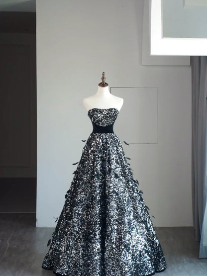 Ball Gown Strapless Black Sleeveless With Feathers Women's Dress Long Quinceanera Dresses Sweet 16 Quince Dress N1174