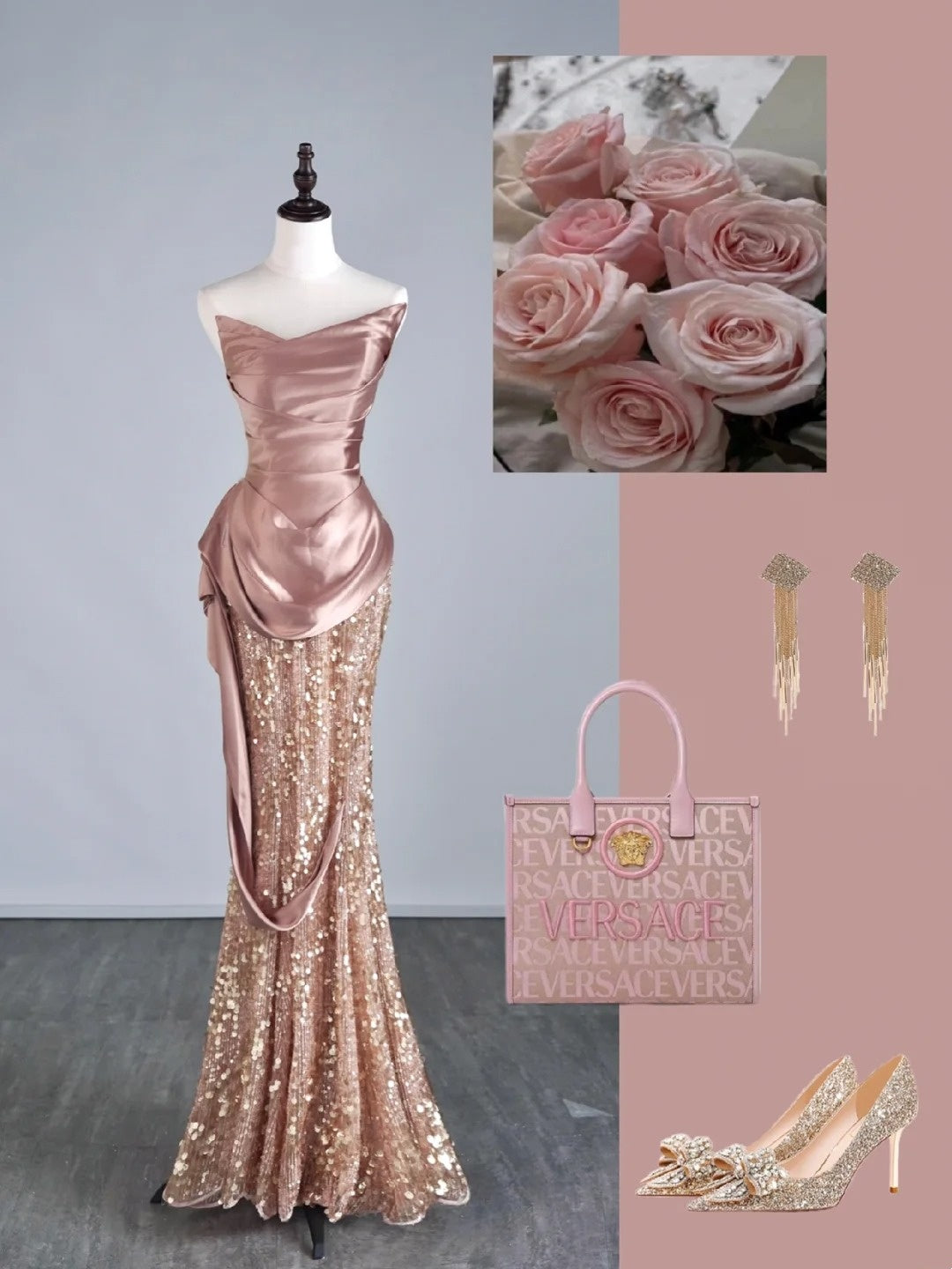 Modest Mermaid Sweetheart Pink Sequin With Pleated Ruffles Long Prom Dresses Night Semi Formal Dresses N687