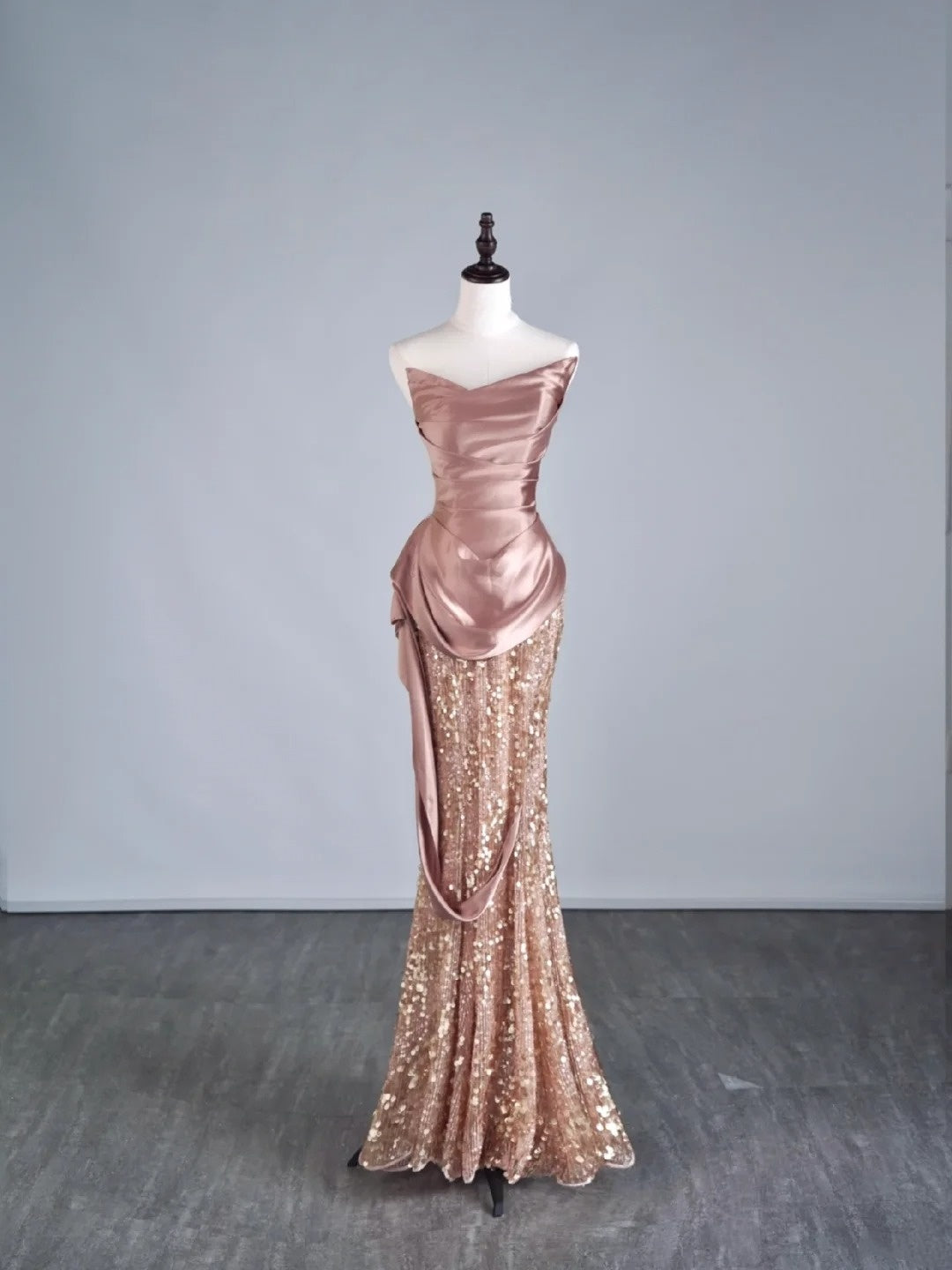 Modest Mermaid Sweetheart Pink Sequin With Pleated Ruffles Long Prom Dresses Night Semi Formal Dresses N687