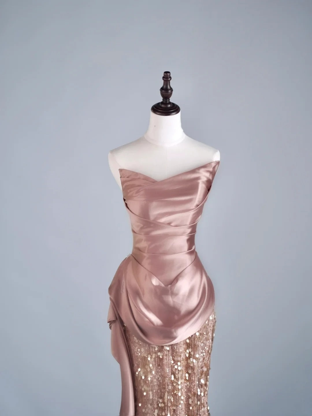 Modest Mermaid Sweetheart Pink Sequin With Pleated Ruffles Long Prom Dresses Night Semi Formal Dresses N687