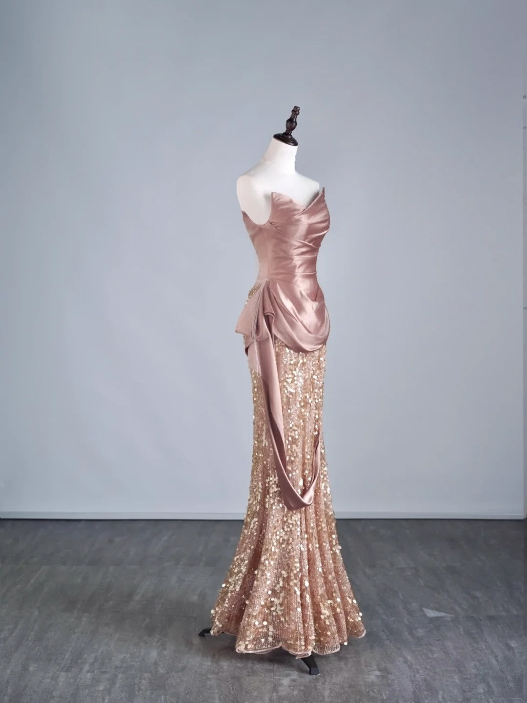 Modest Mermaid Sweetheart Pink Sequin With Pleated Ruffles Long Prom Dresses Night Semi Formal Dresses N687