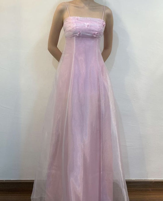 Simple Pink Spaghetti Straps A Line Long Prom Dresses For Women N4150