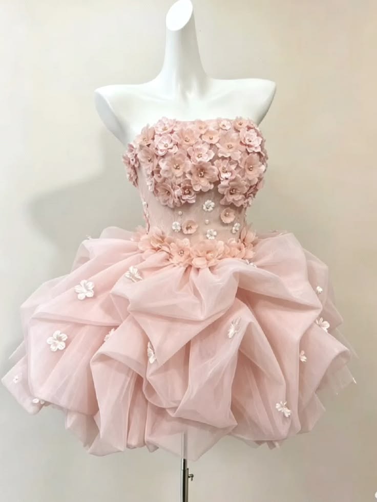 Beautiful Ball Gown Strapless Pink Mini Graduation Dresses Short Inspo Senior Homecoming Outfits RB3549
