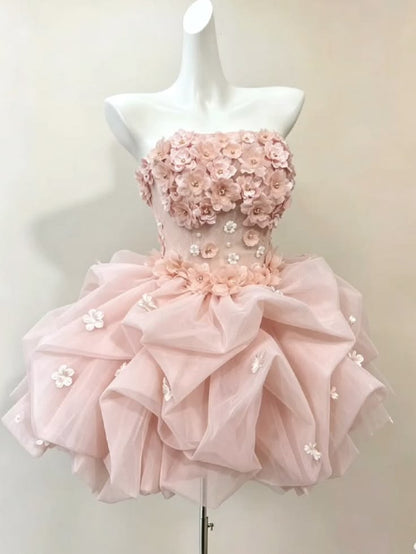 Beautiful Ball Gown Strapless Pink Mini Graduation Dresses Short Inspo Senior Homecoming Outfits RB3549