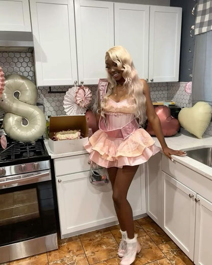 Cute Ball Gown Sweetheart Pink Lace For Black Girls Short 15 birthday outfit ideas black girls Inspo Mini Cocktail Outfits RB3760