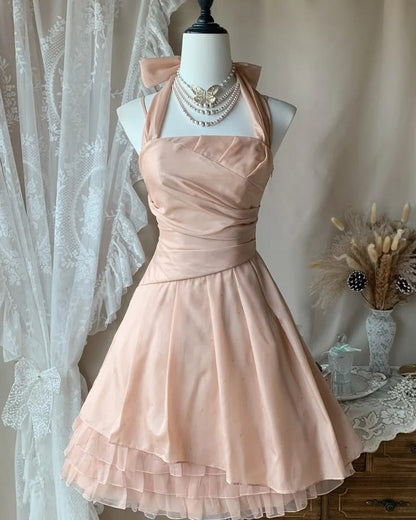 Sexy Short Homecoming Dresses A Line Halter Pink Chiffon Birthday Sweet 16 Dress Ideas Outfits RB7524
