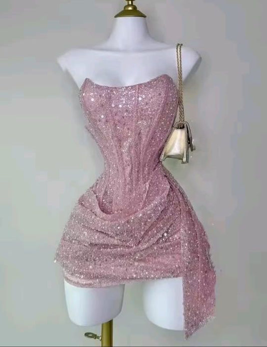 Sexy Sheath Tight Halter Strapless Pink Mini Graduation Dresses Short Inspo Senior Homecoming Outfits RB3548