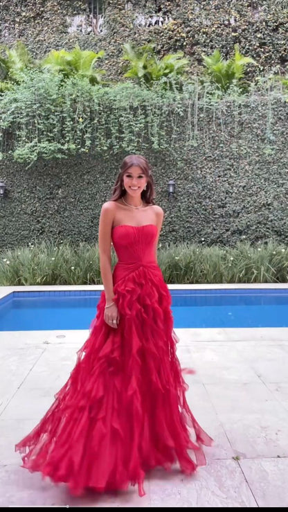 Charming A line Sweetheart Red Inspiration Sleeveless Long Prom Dresses Wedding Guest Dress Classy Prom Gowns AB260