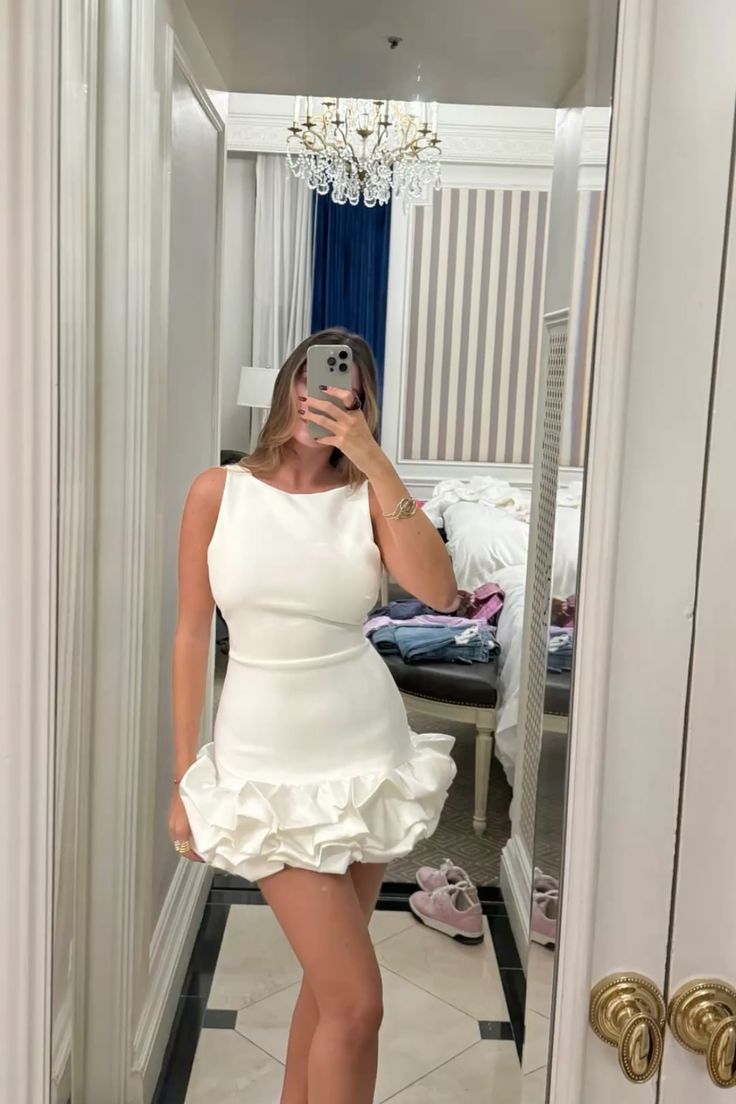 Unique Sheath Scoop White Satin Short 18th Birthday Dress Homecoming Dresses Cocktail Gown RB006