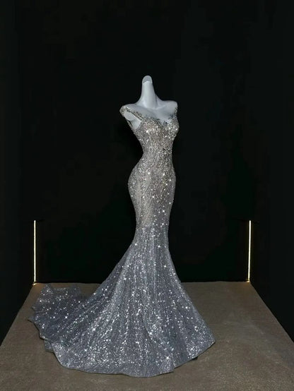 Classy Prom Dresses Mermaid Beautiful Sparkle Red Carpet Evening Gown Long Formal Dress N4042