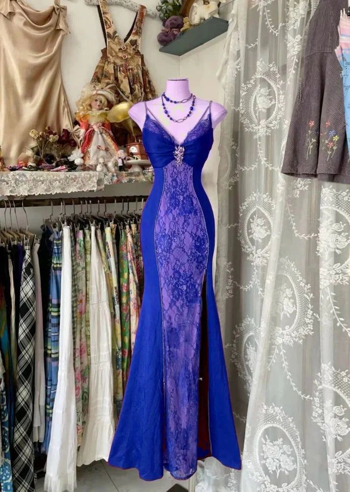 Vintage V Neck Lace Burgundy Long Prom Dress Mermaid Evening Party Gown Dance Outfits N535