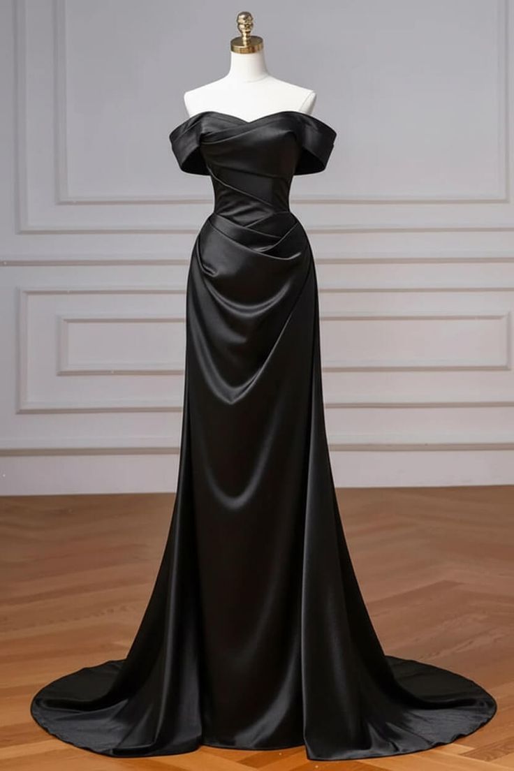 Navy Prom Dress Blue Off The Shoulder Formal Dress with Detachable Train N1853