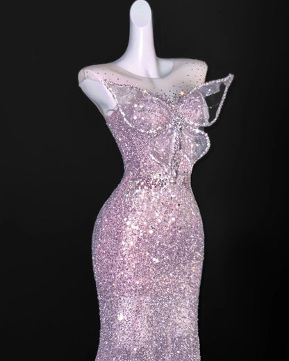 Glittery Mermaid Scoop Pink Glitter Sequin Long Prom Dresses Impress Birthday Outfits Evening Gowns RB8943