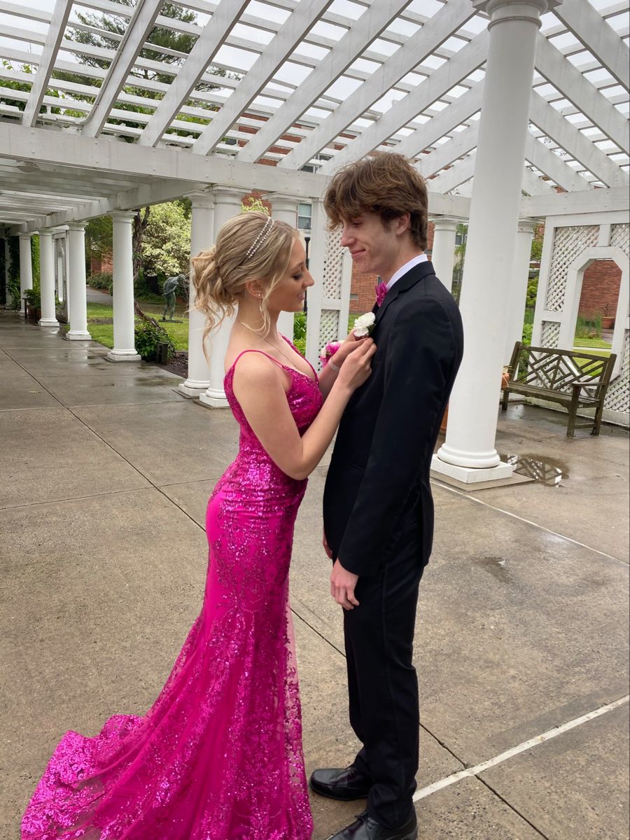 Glitter Mermaid Prom Dress Women Hot Pink Sequins Long Formal Dance Evening Party Gowns AB1716