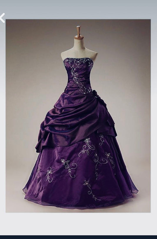 Vintage Ball Gown Strapless Grape Silver Beaded Long Quinceanera Dress Sweet 15 16 Dresses AB283