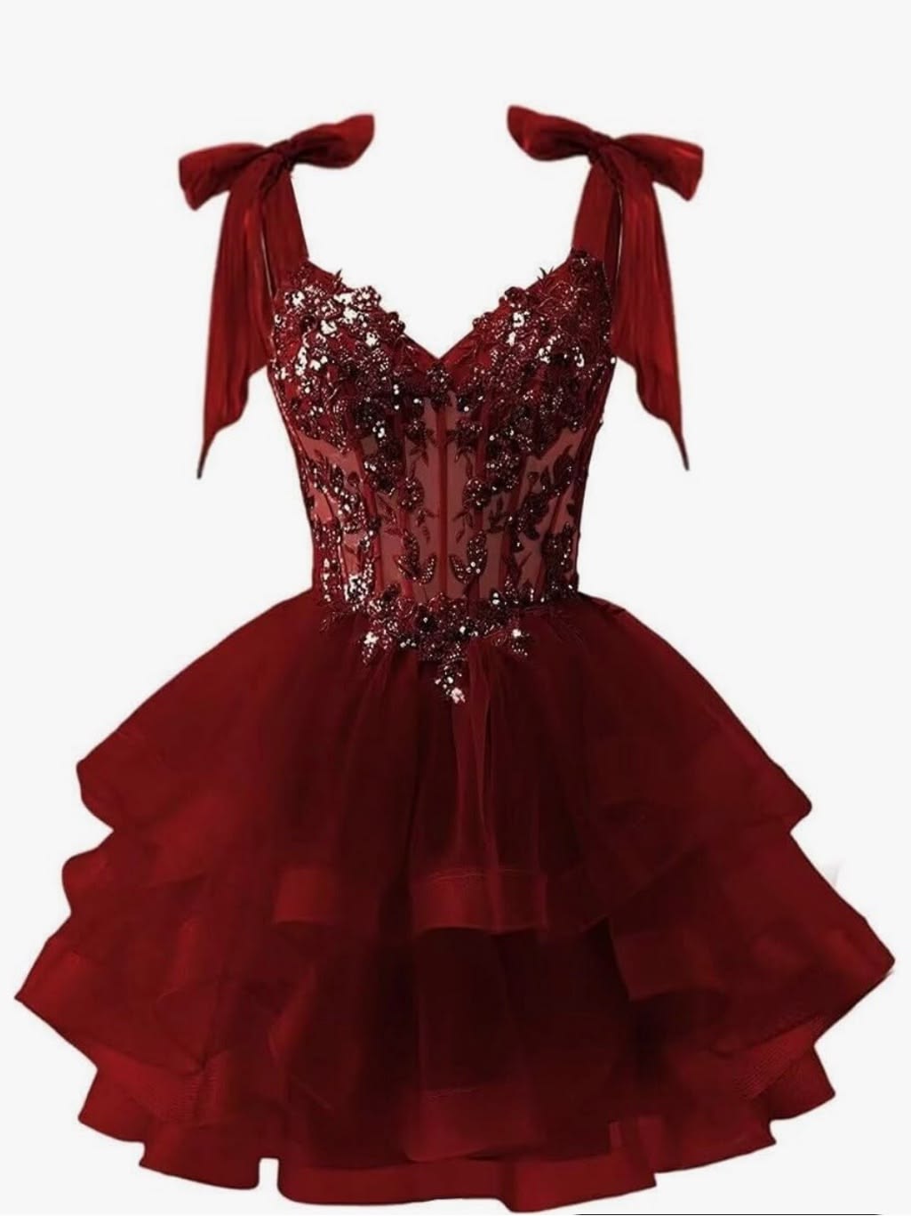 Shimmering Ball Gown Straps With Bow Appliqued Burgundy for Prom Night Short Hoco Gown Homecoming Dresses RB6341