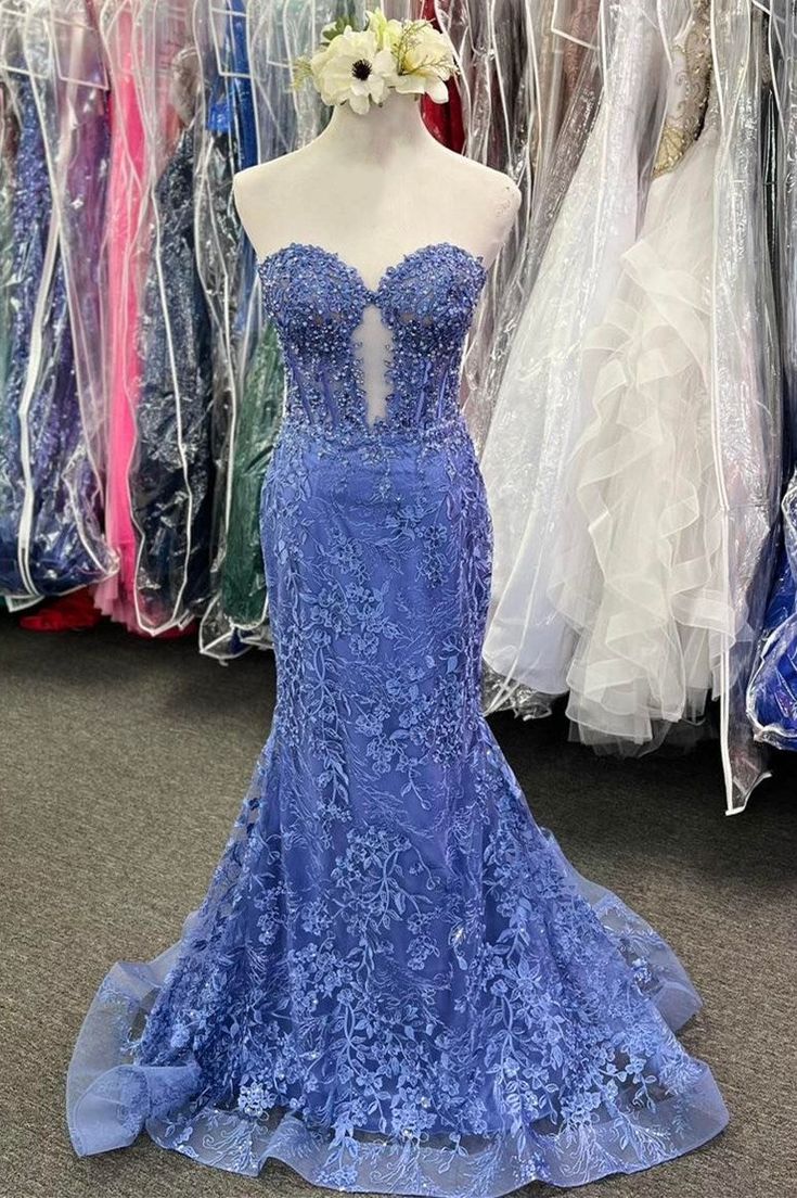 Lace Appliques Sweetheart Keyhole Trumpet Long Prom Dress Formal Gowns Inspo Evening Outfit N248