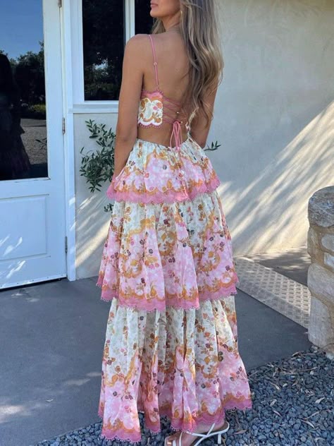Elegant Spaghetti Straps Floral Print Ruffles Long Prom Dress Party Gowns AB484